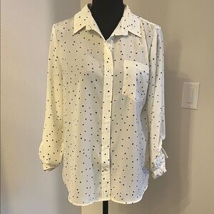 Skies Are Blue Cream Button Down Shirt with Black Dots